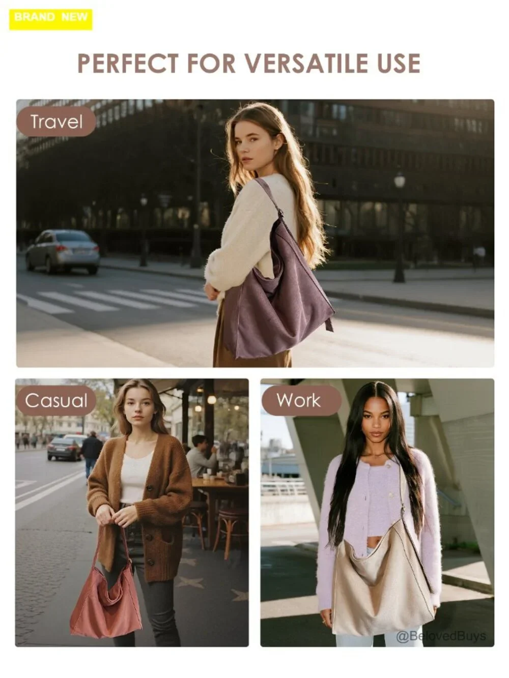 Faux Suede Slouchy Hobo Shoulder Bag Large Crossbody Tote for Work Travel